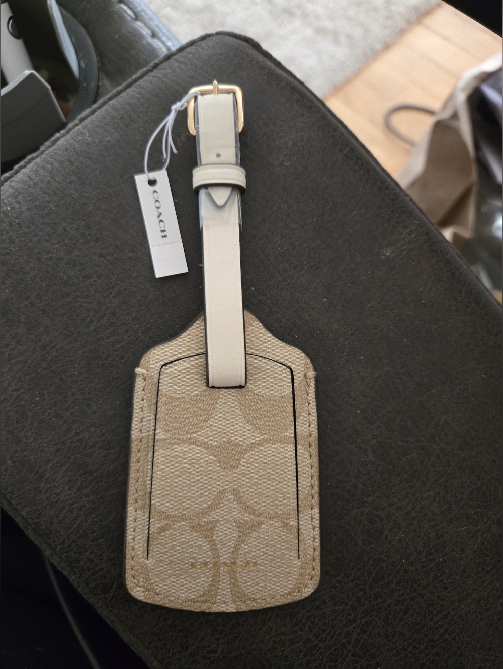 Coach Signature Canvas Luggage Tag Light Khaki Chalk C1686 NWT
